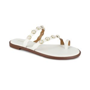 KENSIE Maltese women's Flat Sandals, women's slides, women's flip-flop  6 White